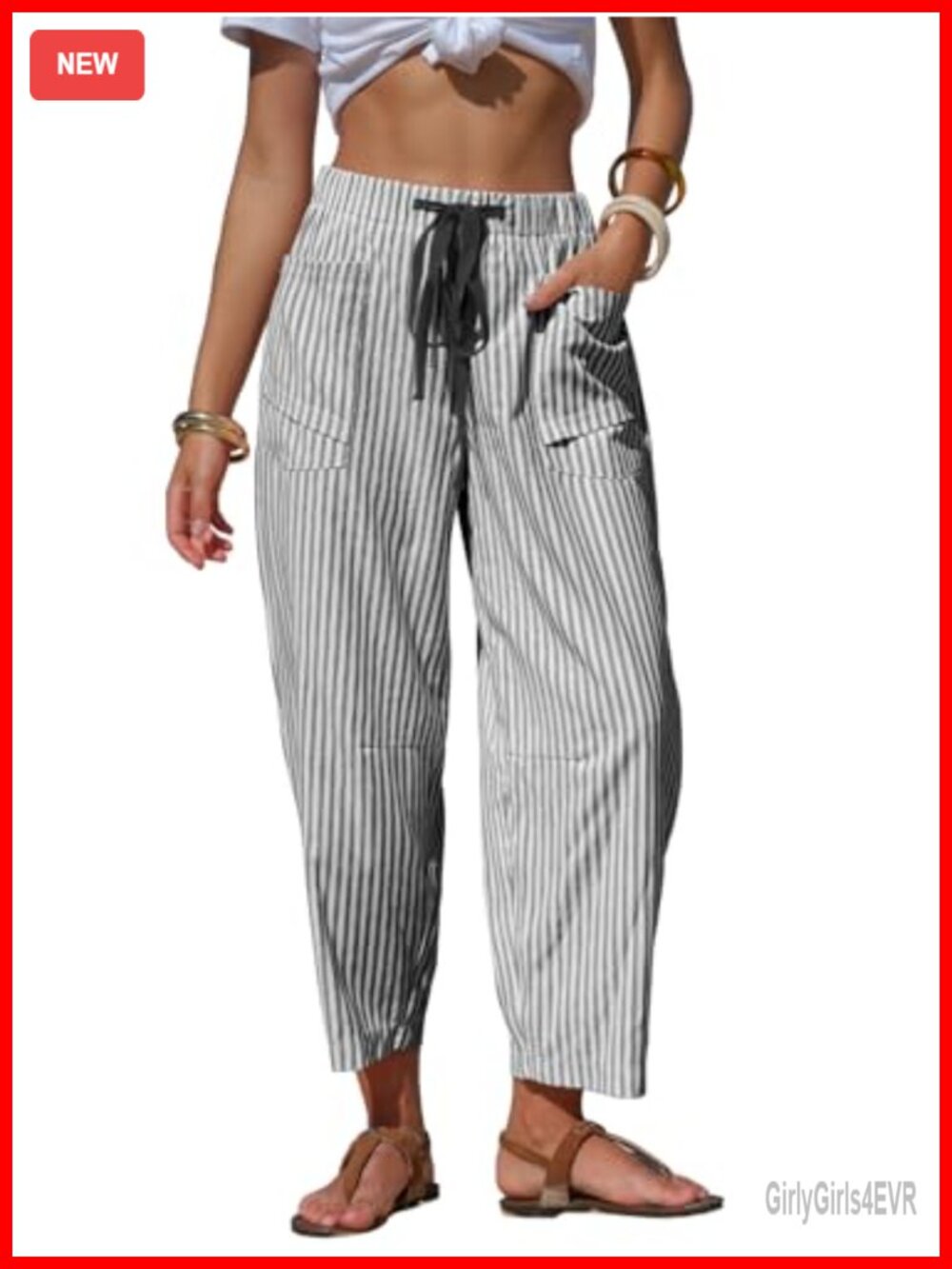 Womens Faux Linen Barrel Pants Cropped Capris with Pockets Casual